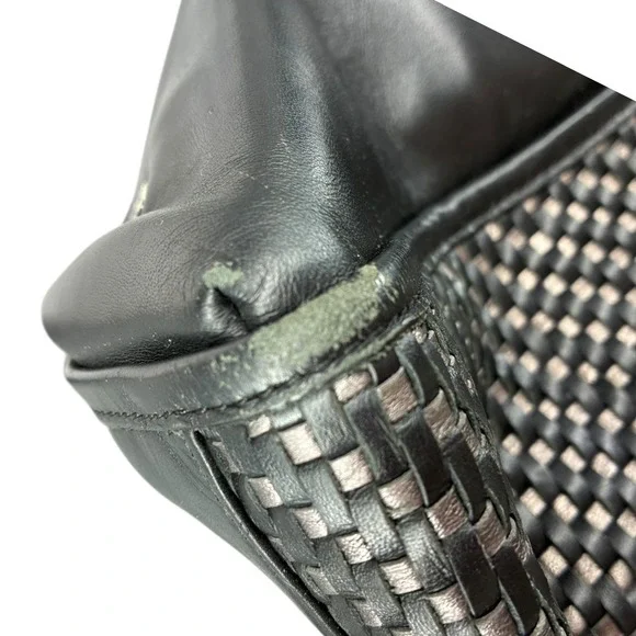 Coach F31285 Black Woven Leather Tote Shoulder Bag Zip Top Classic Everyday - Picture 9 of 13